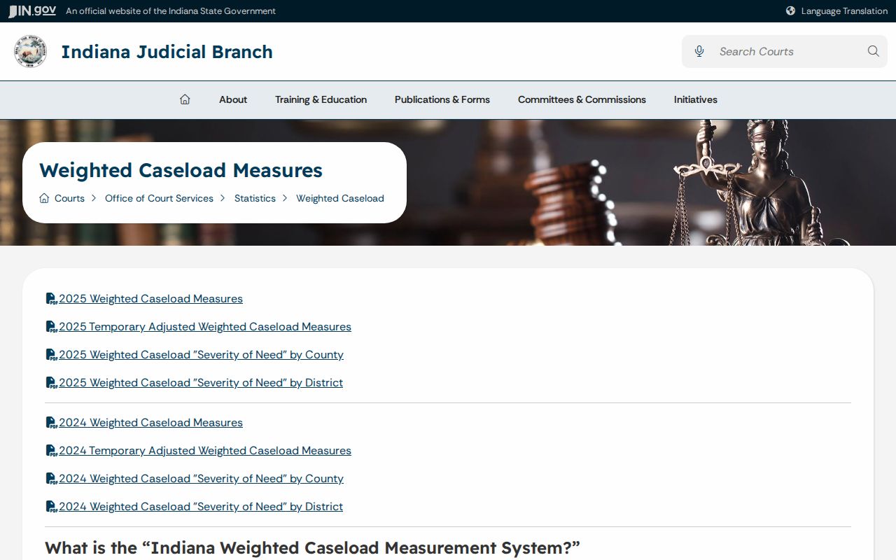 Brookville court records context from Indiana weighted caseload measures