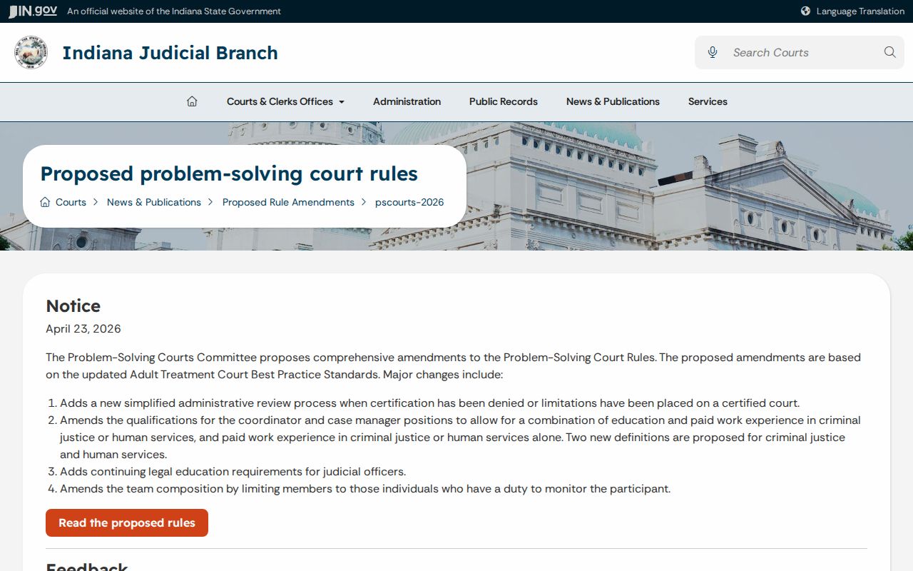 Franklin County court case records and proposed problem-solving rules