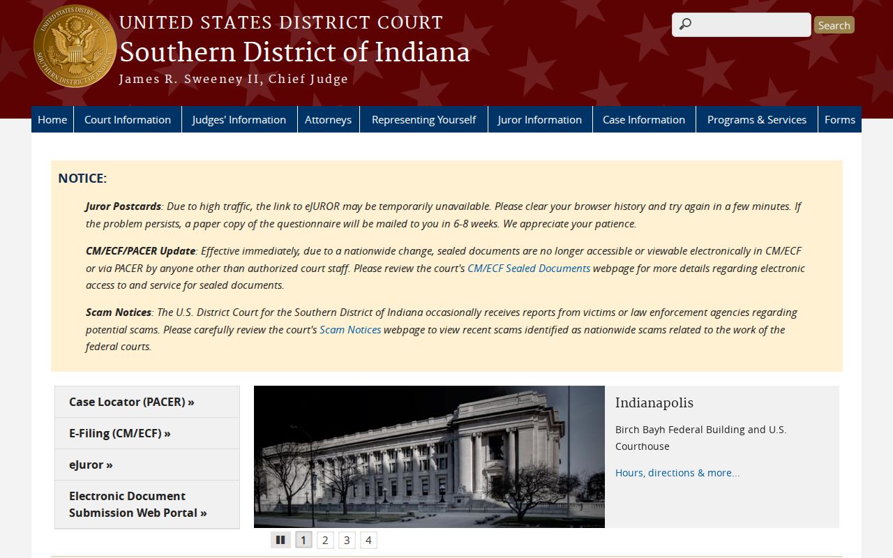 Federal criminal docket court serving Franklin County Indiana