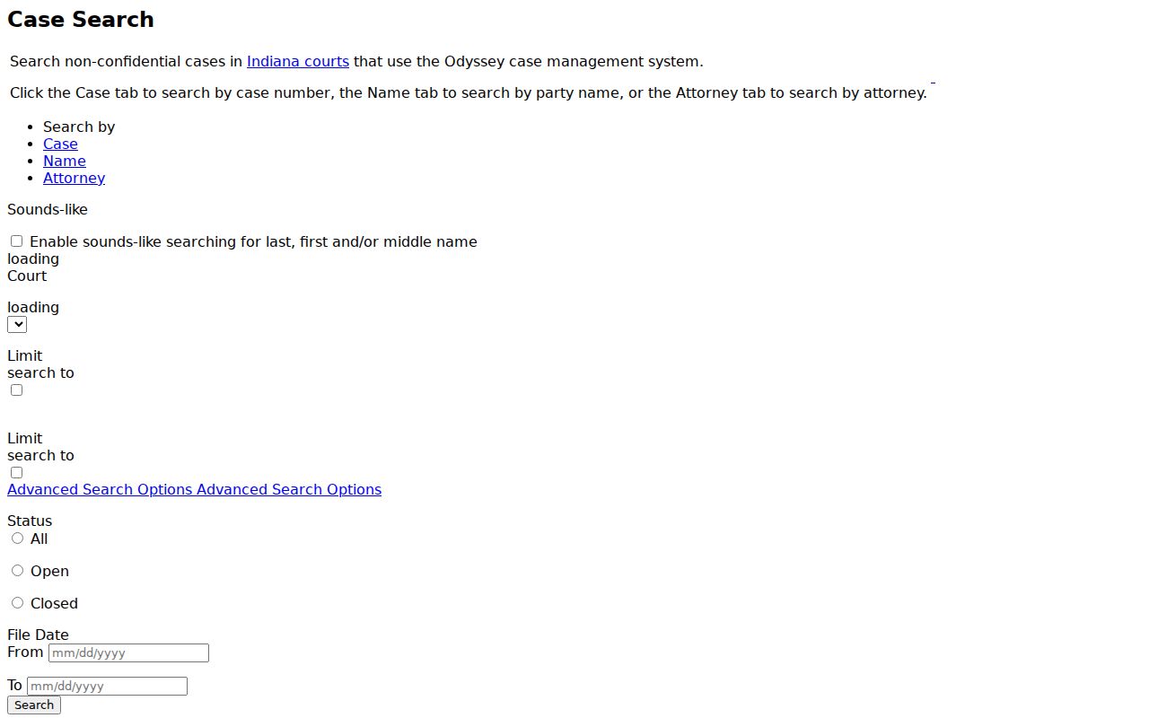 Franklin County court docket MyCase search fields