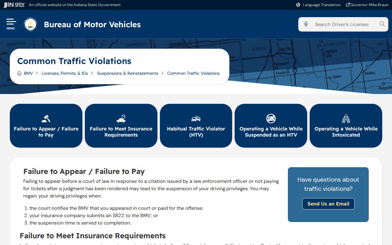 Laurel traffic court record and Indiana BMV consequence information