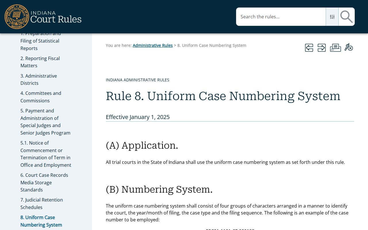 Oldenburg court records and Indiana uniform case numbering